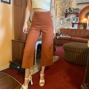 Sailor 70s style brown constrast stitch high waisted wide leg cullotes!